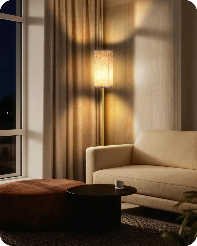 Alt view image 7 of 7 - 2Pack 64.2 Dimmable Floor Lamp for Living Room with Remote & Foot Switch, Corner Floor Lamp for Bedroom, Includes A19 Bulb, Modern Standing Tall Lamp, ETL Listed Beige and Gold DE17LDP205