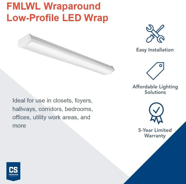 Alt view image 2 of 7 - 4 Foot LED Light Fixture, Low-Profile LED Wraparound Flush Mount Ceiling Light, 4000K Cool White, 48-Inch (FMLWL 48 840 ZT MVOLT)