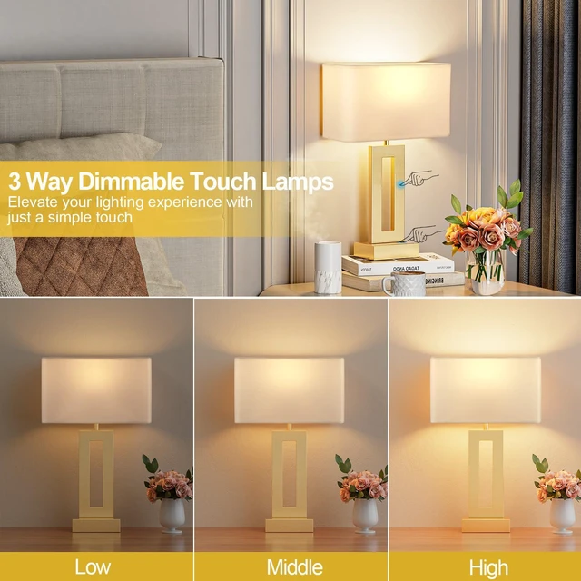 Alt view image 2 of 7 - Gold Table Lamps Set of 2, 16.4" Bedside Lamps for Nightstand with USB C+A 3 Way Dimmable, Touch Night Stand Lamp with Charging Station for Beroom, Dorm, Living Room, Desk, LED Bulb Included