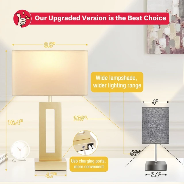 Alt view image 3 of 7 - Gold Table Lamps Set of 2, 16.4" Bedside Lamps for Nightstand with USB C+A 3 Way Dimmable, Touch Night Stand Lamp with Charging Station for Beroom, Dorm, Living Room, Desk, LED Bulb Included