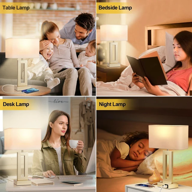 Alt view image 5 of 7 - Gold Table Lamps Set of 2, 16.4" Bedside Lamps for Nightstand with USB C+A 3 Way Dimmable, Touch Night Stand Lamp with Charging Station for Beroom, Dorm, Living Room, Desk, LED Bulb Included