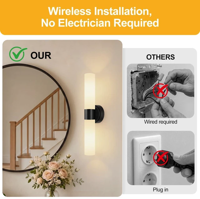 Alt view image 5 of 7 - Rechargeable Wall Sconces Set of Two, Modern Matte Battery Operated Wall Light Fixtures with Remote Control, Dimmable Wireless Wall Sconces with Milky Glass for Bathroom Mirror Bedroom Living Room