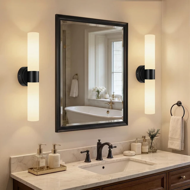 Alt view image 7 of 7 - Rechargeable Wall Sconces Set of Two, Modern Matte Battery Operated Wall Light Fixtures with Remote Control, Dimmable Wireless Wall Sconces with Milky Glass for Bathroom Mirror Bedroom Living Room
