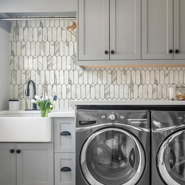 Alt view image 6 of 7 - Glossy Carrara White Backsplash Tile Peel and Stick, 12.8 x 12.8 Inch 10 Sheets Long Hexagon PVC Self Adhesive Mosaic Wall Tiles Stick on Backsplash for Kitchen and Bathroom