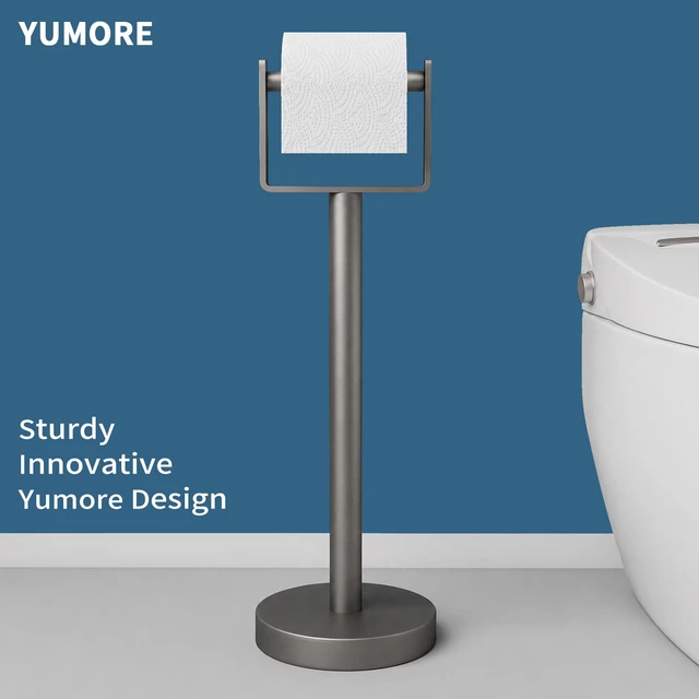 Alt view image 2 of 7 - Toilet Paper Holder Stand, Extra-Weighted Base, Brushed Graphite Stainless Steel Toilet Paper Stand, Free Standing Floor Tissue Roll Holder for Bathroom 200UP