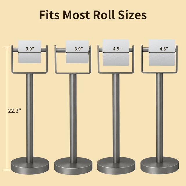 Alt view image 3 of 7 - Toilet Paper Holder Stand, Extra-Weighted Base, Brushed Graphite Stainless Steel Toilet Paper Stand, Free Standing Floor Tissue Roll Holder for Bathroom 200UP