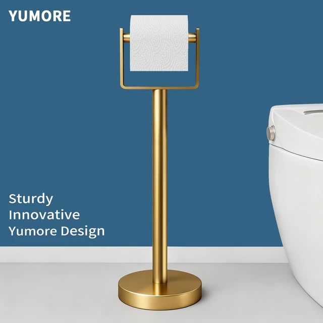 Alt view image 2 of 7 - Heavy Duty Toilet Paper Holder Stand, Extra-Weighted Base No Tipping Stainless Steel Toilet Paper Stand, Free Standing Floor Tissue Roll Holder for Bathroom, Gold 200UP