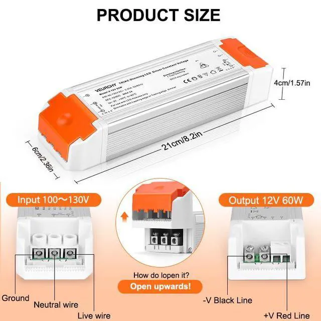 Alt view image 3 of 7 - 60W Dimmable LED Driver 12V DC Triac Constant Transformer, 120V AC to 12 Volt DC Lighting Low Voltage Power Supply, LED Light Transformer for Kitchens, Cabinets, Bedrooms 2 Pack