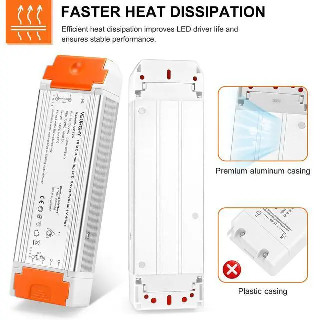 Alt view image 4 of 7 - 60W Dimmable LED Driver 12V DC Triac Constant Transformer, 120V AC to 12 Volt DC Lighting Low Voltage Power Supply, LED Light Transformer for Kitchens, Cabinets, Bedrooms 2 Pack