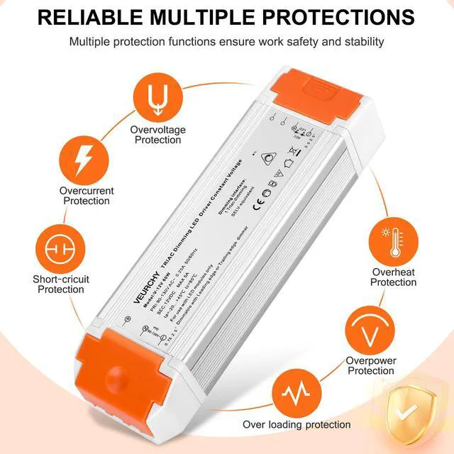 Alt view image 6 of 7 - 60W Dimmable LED Driver 12V DC Triac Constant Transformer, 120V AC to 12 Volt DC Lighting Low Voltage Power Supply, LED Light Transformer for Kitchens, Cabinets, Bedrooms 2 Pack