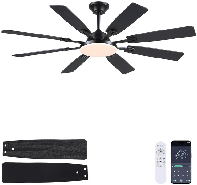 Main image of Ceiling Fan With Light & Remote Indoor/Outdoor Use 60 Inch Black Reversible DC Motor,3CCT, Dimmable, Timer, Noiseless,Ceiling Fan for Bedroom Living Room