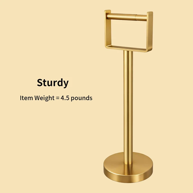 Alt view image 3 of 7 - Heavy Duty Toilet Paper Holder Stand, Extra-Weighted Base No Tipping Stainless Steel Toilet Paper Stand, Free Standing Floor Tissue Roll Holder for Bathroom, Gold 200UP