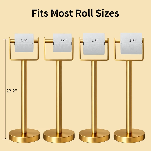 Alt view image 4 of 7 - Heavy Duty Toilet Paper Holder Stand, Extra-Weighted Base No Tipping Stainless Steel Toilet Paper Stand, Free Standing Floor Tissue Roll Holder for Bathroom, Gold 200UP