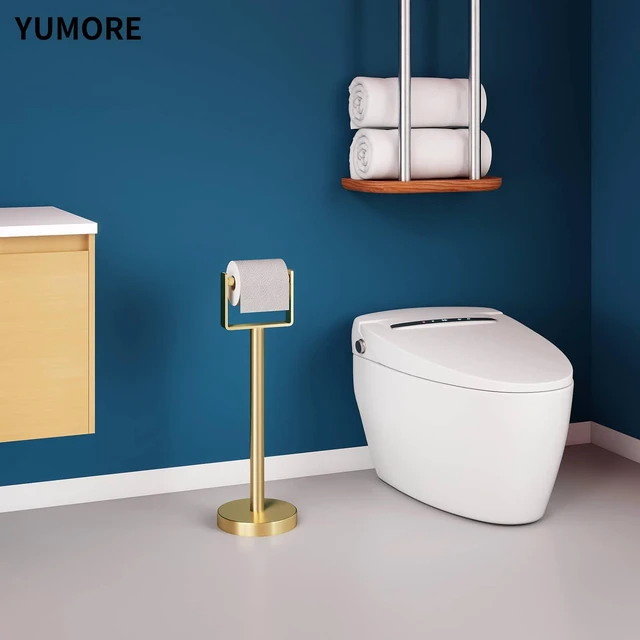 Alt view image 6 of 7 - Heavy Duty Toilet Paper Holder Stand, Extra-Weighted Base No Tipping Stainless Steel Toilet Paper Stand, Free Standing Floor Tissue Roll Holder for Bathroom, Gold 200UP