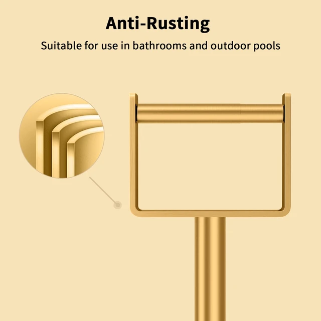 Alt view image 5 of 7 - Heavy Duty Toilet Paper Holder Stand, Extra-Weighted Base No Tipping Stainless Steel Toilet Paper Stand, Free Standing Floor Tissue Roll Holder for Bathroom, Gold 200UP