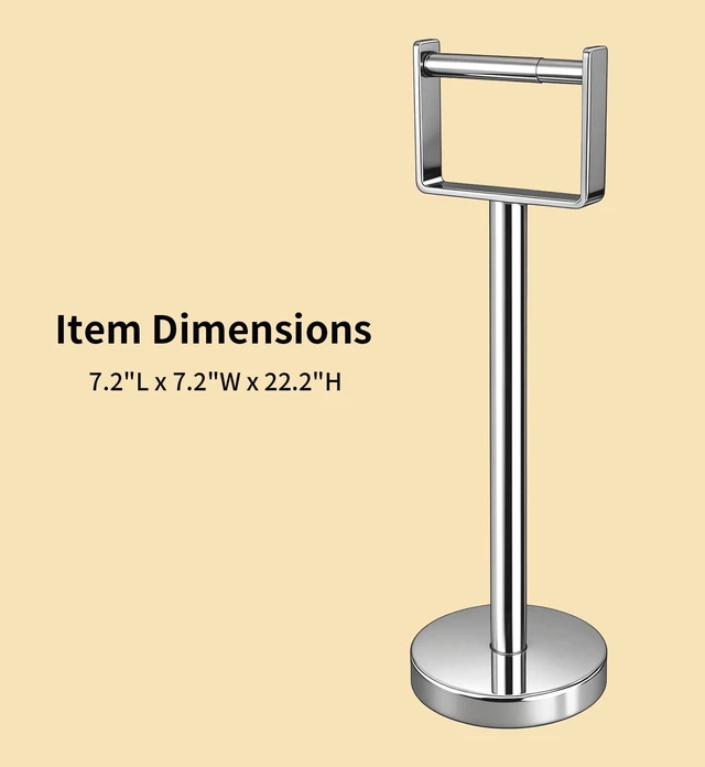 Alt view image 7 of 7 - Heavy Duty Toilet Paper Holder Stand, Extra-Weighted Base No Tipping Stainless Steel Toilet Paper Stand, Free Standing Floor Tissue Roll Holder for Bathroom, Chrome 200UP