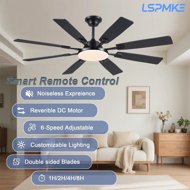 Alt view image 2 of 7 - Ceiling Fan With Light & Remote Indoor/Outdoor Use 60 Inch Black Reversible DC Motor,3CCT, Dimmable, Timer, Noiseless,Ceiling Fan for Bedroom Living Room