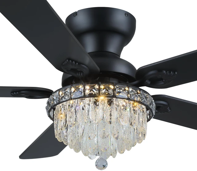 Main image of Crystal Ceiling Fan Fandelier with Lights-Modern Ceiling Fan(52" Black) Crystal Ceiling Fans with Remote Control,Modern Ceiling Fan with Noiseless DC Reversible Motor,Dining Room,Living Room