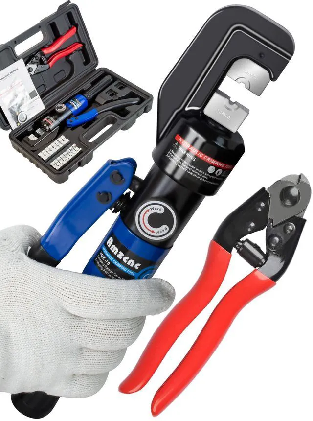 Main image of 8 Ton Hydraulic Wire Swaging Tool with Stainless Steel Cable Cutter Cable Railing Installers & DIYers, Stainless Steel Cable Railing Fittings for 1/16", 1/8" & 3/16" Cable