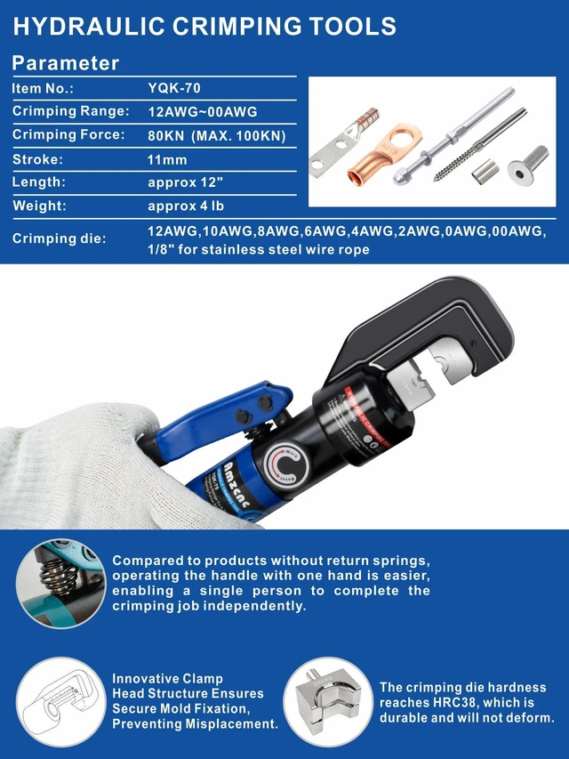 Alt view image 2 of 7 - 8 Ton Hydraulic Wire Swaging Tool with Stainless Steel Cable Cutter Cable Railing Installers & DIYers, Stainless Steel Cable Railing Fittings for 1/16", 1/8" & 3/16" Cable