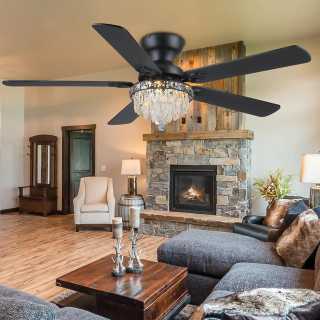 Alt view image 7 of 7 - Crystal Ceiling Fan Fandelier with Lights-Modern Ceiling Fan(52" Black) Crystal Ceiling Fans with Remote Control,Modern Ceiling Fan with Noiseless DC Reversible Motor,Dining Room,Living Room