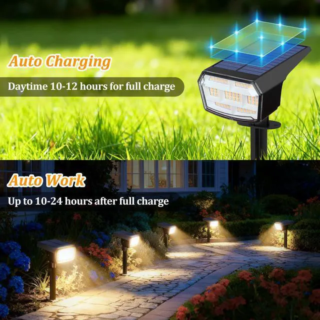 Alt view image 5 of 7 - 8-Pack Solar Spot Lights Outdoor Waterproof,Landscape Spotlight Warm White 59 LED, 3 Lighting Modes, IP65 Waterproof, Solar Powered Outdoor Lights for Yard Garden
