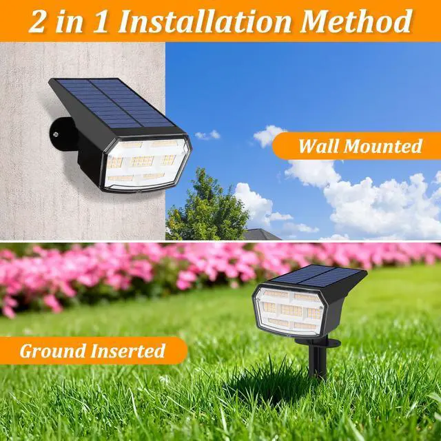 Alt view image 6 of 7 - 8-Pack Solar Spot Lights Outdoor Waterproof,Landscape Spotlight Warm White 59 LED, 3 Lighting Modes, IP65 Waterproof, Solar Powered Outdoor Lights for Yard Garden