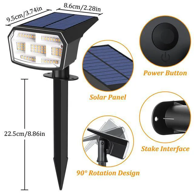 Alt view image 7 of 7 - 8-Pack Solar Spot Lights Outdoor Waterproof,Landscape Spotlight Warm White 59 LED, 3 Lighting Modes, IP65 Waterproof, Solar Powered Outdoor Lights for Yard Garden