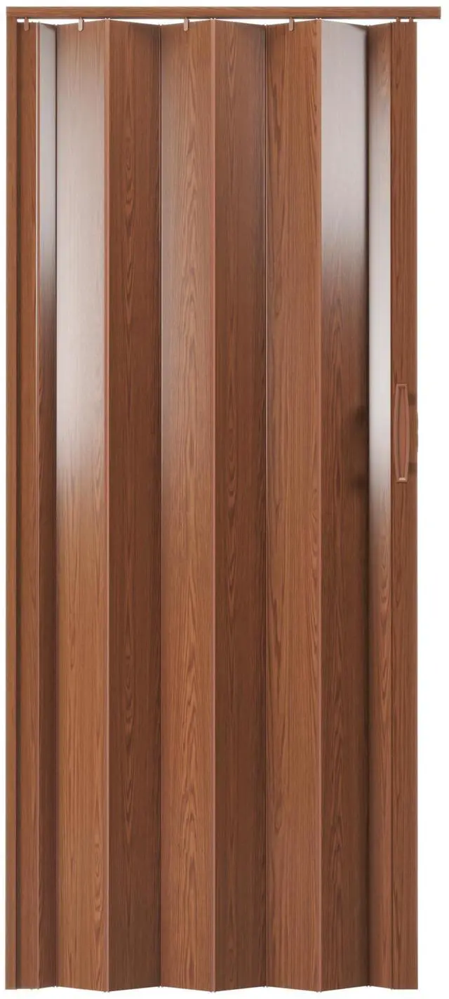 Main image of Studio Series 32" x 80" PVC Foldable Accordion Door, Walnut Trimmable PVC panels, flexible single-layer design, space-saving interior door, room divider, easy installation