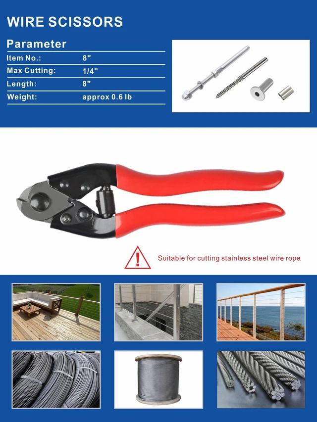 Alt view image 4 of 7 - 8 Ton Hydraulic Wire Swaging Tool with Stainless Steel Cable Cutter Cable Railing Installers & DIYers, Stainless Steel Cable Railing Fittings for 1/16", 1/8" & 3/16" Cable