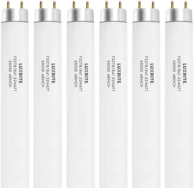 Main image of F32T8/865 48 Inch T8 Fluorescent Tube Light Bulb, 6500K (6-Pack) Daylight, 32W, 2800 Lumens, G13 Medium Bi-Pin Base, Model LR20735, 13,000-Hour Life, 120V, CRI 80, Glass Tubular