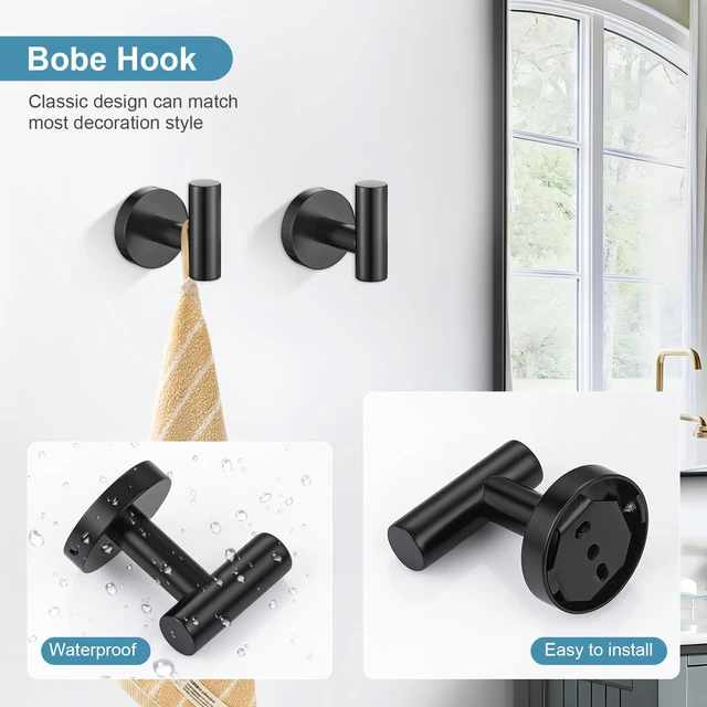 Alt view image 4 of 7 - Matte Black Bathroom Hardware Accessories Set 10-Pieces, Premium SUS304 Stainless Steel Bathroom Towel Bar Holder Set 23.6 Inch Round Towel Racks for Bathroom Wall Mounted