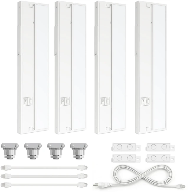 Main image of Halo 12-Inch LED Under Cabinet Lights, 4-Pack, 3-CCT, White 2700K/4000K/5000K, dimmable, hardwired/plug-in. Model: UC0112WH274L
