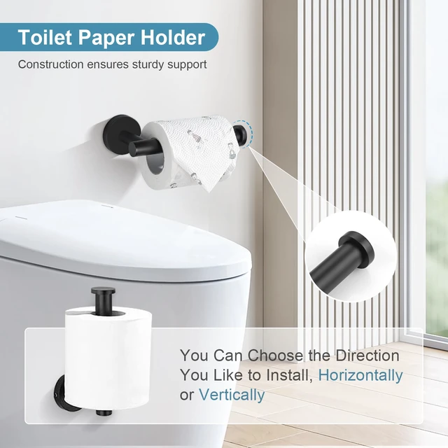 Alt view image 5 of 7 - Matte Black Bathroom Hardware Accessories Set 10-Pieces, Premium SUS304 Stainless Steel Bathroom Towel Bar Holder Set 23.6 Inch Round Towel Racks for Bathroom Wall Mounted