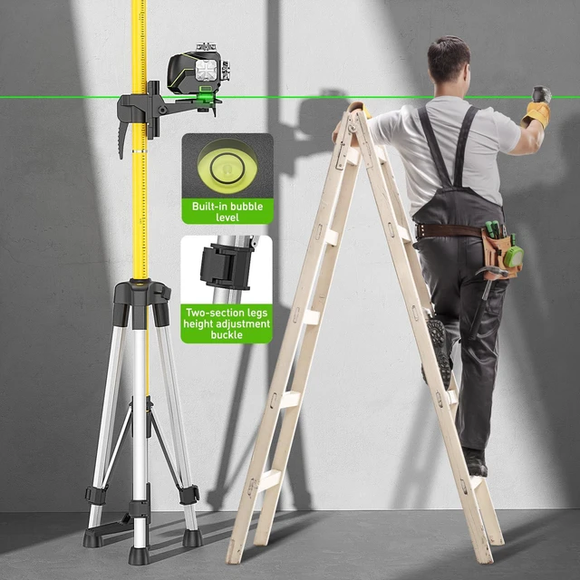 Alt view image 2 of 7 - 12 Ft./3.7M Professional Laser Level Pole with Tripod and 1/4-Inch by 20-Inch Laser Mount for Rotary and Line Lasers, Adjustable Telescoping Laser Pole with 5/8"-11 Threaded Adapter-LP36A