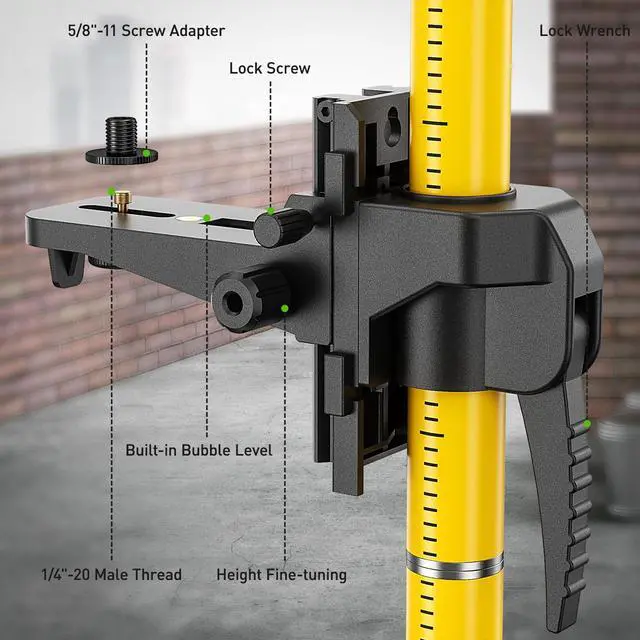 Alt view image 3 of 7 - 12 Ft./3.7M Professional Laser Level Pole with Tripod and 1/4-Inch by 20-Inch Laser Mount for Rotary and Line Lasers, Adjustable Telescoping Laser Pole with 5/8"-11 Threaded Adapter-LP36A