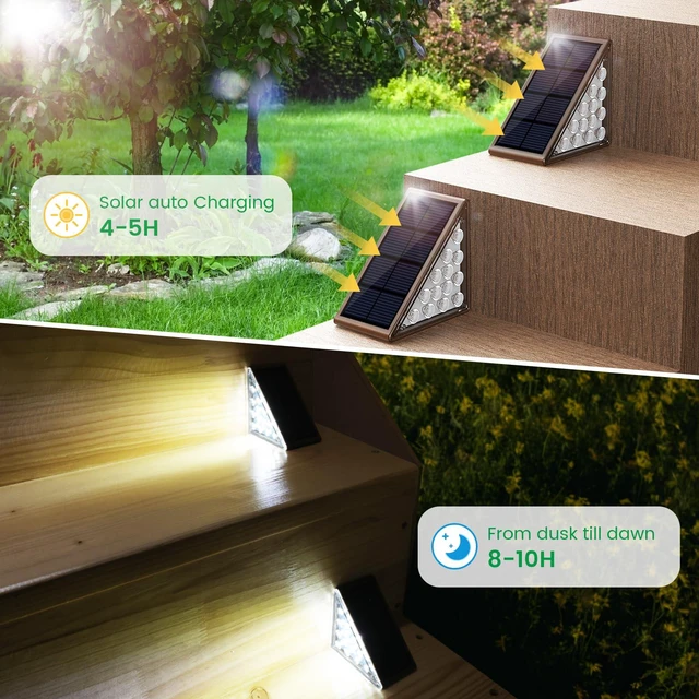 Alt view image 2 of 6 - Solar Step Lights for Outside,16 Pack Solar Stair Lights Outdoor Waterproof IP67,Outdoor Deck Step Lights,Solar Outdoor Lights for Staircase,Patio,Front Step(Cool Brown)