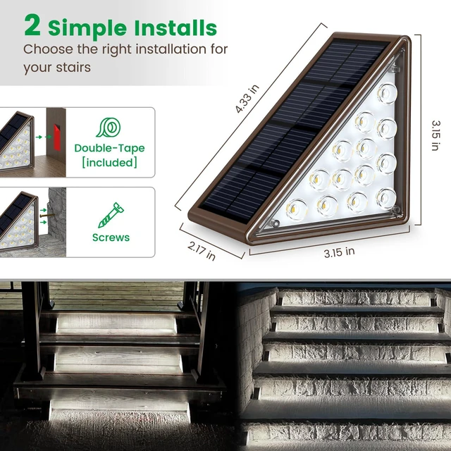 Alt view image 4 of 6 - Solar Step Lights for Outside,16 Pack Solar Stair Lights Outdoor Waterproof IP67,Outdoor Deck Step Lights,Solar Outdoor Lights for Staircase,Patio,Front Step(Cool Brown)