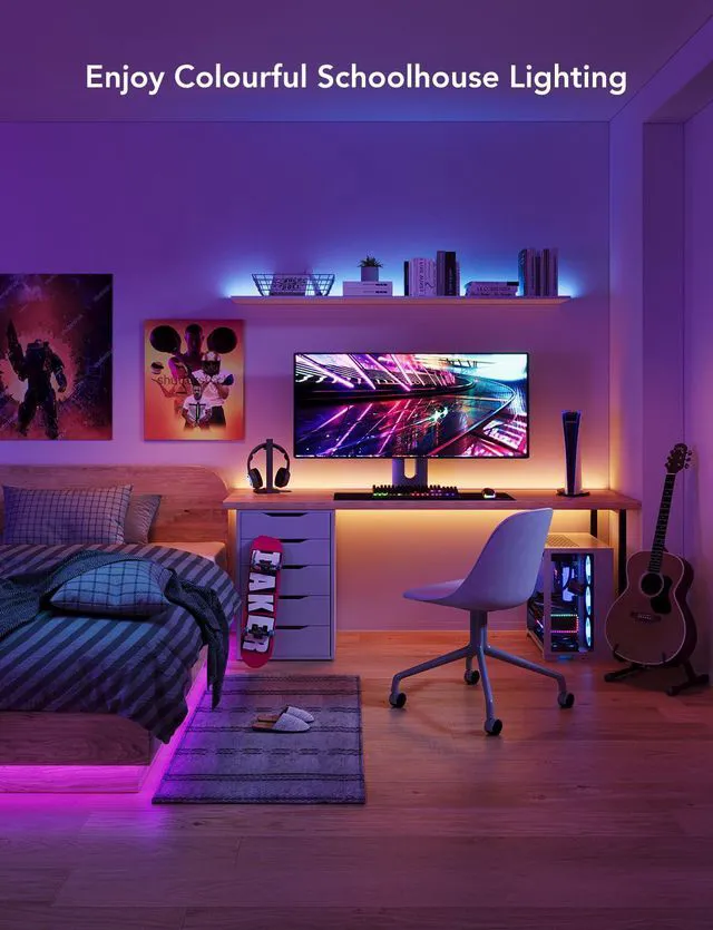 Alt view image 2 of 7 - Smart RGB LED Strip Lights 100ft, Work with Alexa Google Assistant APP WiFi Control, 16 Million Colors, 64 Scene Modes, Music Sync, LED Lights for Bedroom, Kitchen, Home Decor, 2 Rolls of 50ft