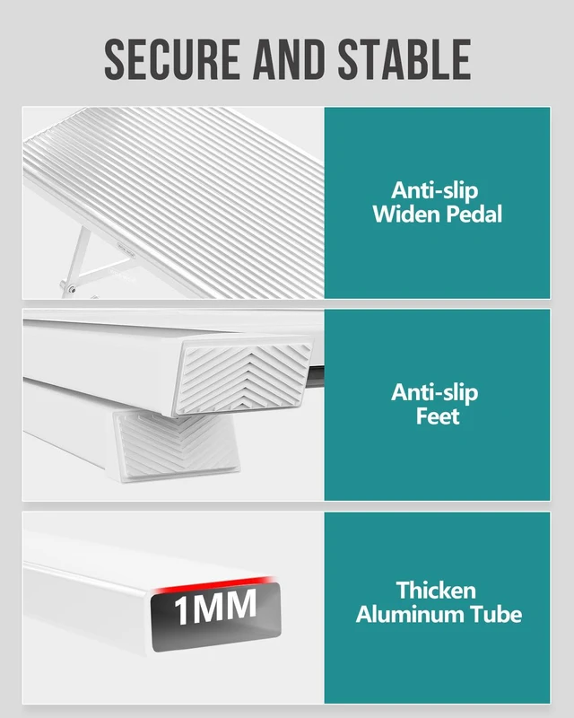 Alt view image 4 of 7 - 4 Step Ladder, Foldable Step Stool, 300lbs Load, White Folded 43''H x 2''T; Net 9.9 lbs; Rigid Aluminum Steps; No Assembly; For Home, Kitchen, Office, Pantry, Closets, Cabinets