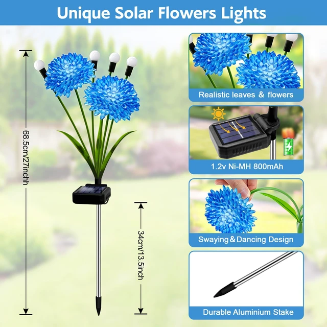 Alt view image 2 of 7 - Solar Garden Lights, 8 Pack Blue Solar Swaying Firefly Lights With Flowers, Waterproof Blue Flowers Light Outdoor for Garden Patio Yard Pathway Fall Decoration, Gifts for Women Mother's Day