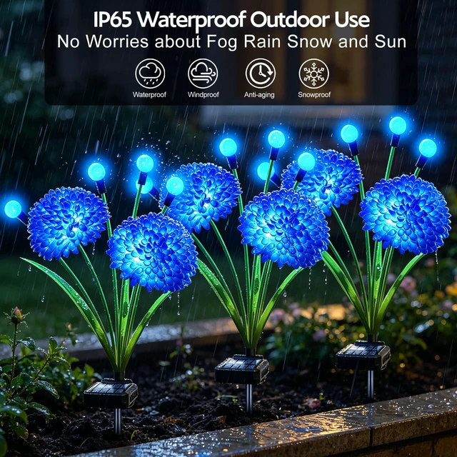 Alt view image 4 of 7 - Solar Garden Lights, 8 Pack Blue Solar Swaying Firefly Lights With Flowers, Waterproof Blue Flowers Light Outdoor for Garden Patio Yard Pathway Fall Decoration, Gifts for Women Mother's Day