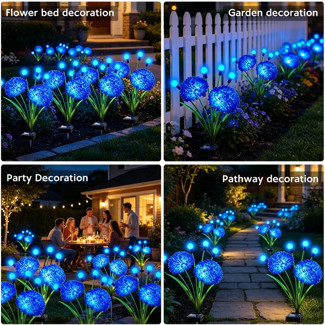 Alt view image 6 of 7 - Solar Garden Lights, 8 Pack Blue Solar Swaying Firefly Lights With Flowers, Waterproof Blue Flowers Light Outdoor for Garden Patio Yard Pathway Fall Decoration, Gifts for Women Mother's Day