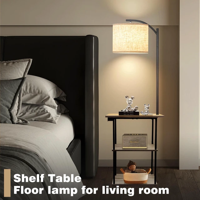 Alt view image 5 of 5 - Floor Lamp with Table, End Tables with Charging Station USB, Type-C & AC Outlet; 3 Color Temperatures 9W LED Bulb, Modern Side Table with 3 Shelves for Living Room, Bedroom