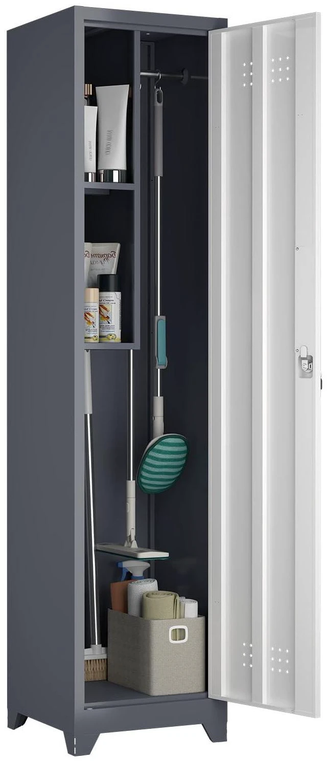 Main image of Slim Utility Cabinet, 65H Bathroom Storage with Doors and Shelves Narrow Cleaning Cabinets with Locking Doors, Skinny Broom Closet for Garage, Home office, Dining Room, Grey