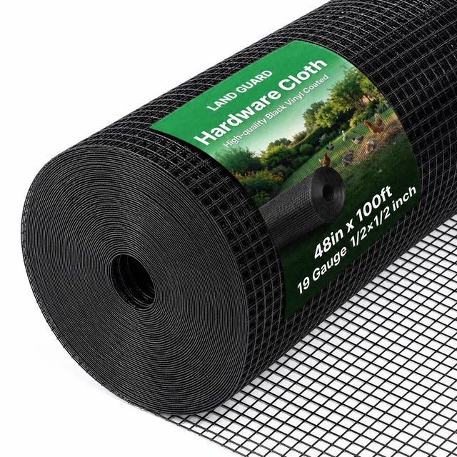 Main image of 48 inch×100 ft Black Vinyl Coated Hardware Cloth, 19 Gauge 1/2 inch Black PVC Hardware Cloth, Welded Wire Fence Supports Poultry Netting Cage Fence