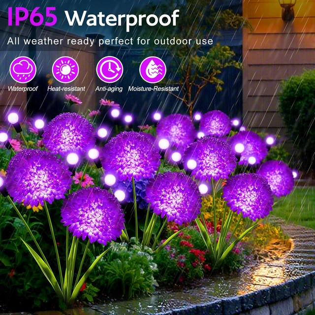 Alt view image 4 of 7 - Solar Garden Lights, 8 Pack Solar Purple Swaying Firefly Lights with Flowers, Waterproof Purple Halloween Flowers Light Outdoor for Garden Patio Yard Fall Decoration, Gifts for Women Mother's Day