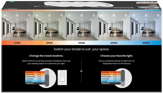 Alt view image 2 of 7 - 5/6in LED Recessed Downlight Retrofit Kit, 120W Eq, 4 Pack Dimmable, Adjustable White 2700K5000K, 2000 Lumens, Ideal for Larger Spaces or High Ceilings, E26 Adapter Included