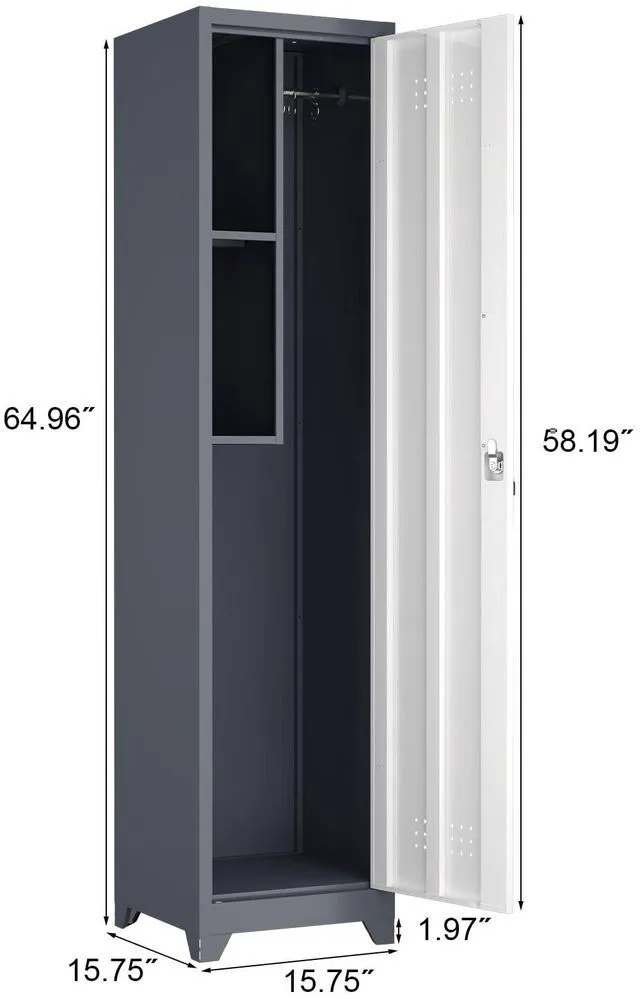Alt view image 3 of 7 - Slim Utility Cabinet, 65H Bathroom Storage with Doors and Shelves Narrow Cleaning Cabinets with Locking Doors, Skinny Broom Closet for Garage, Home office, Dining Room, Grey