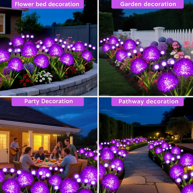 Alt view image 6 of 7 - Solar Garden Lights, 8 Pack Solar Purple Swaying Firefly Lights with Flowers, Waterproof Purple Halloween Flowers Light Outdoor for Garden Patio Yard Fall Decoration, Gifts for Women Mother's Day